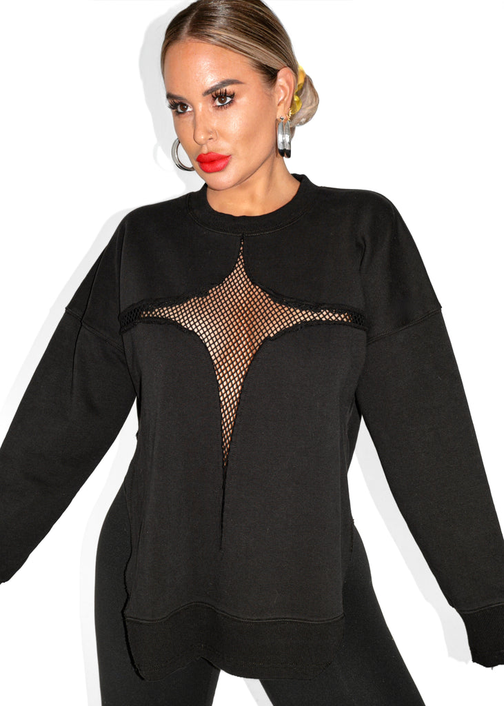 pebby forevee Sweatshirt MESH FEEL GOOD SIDE SLIT SWEATSHIRT