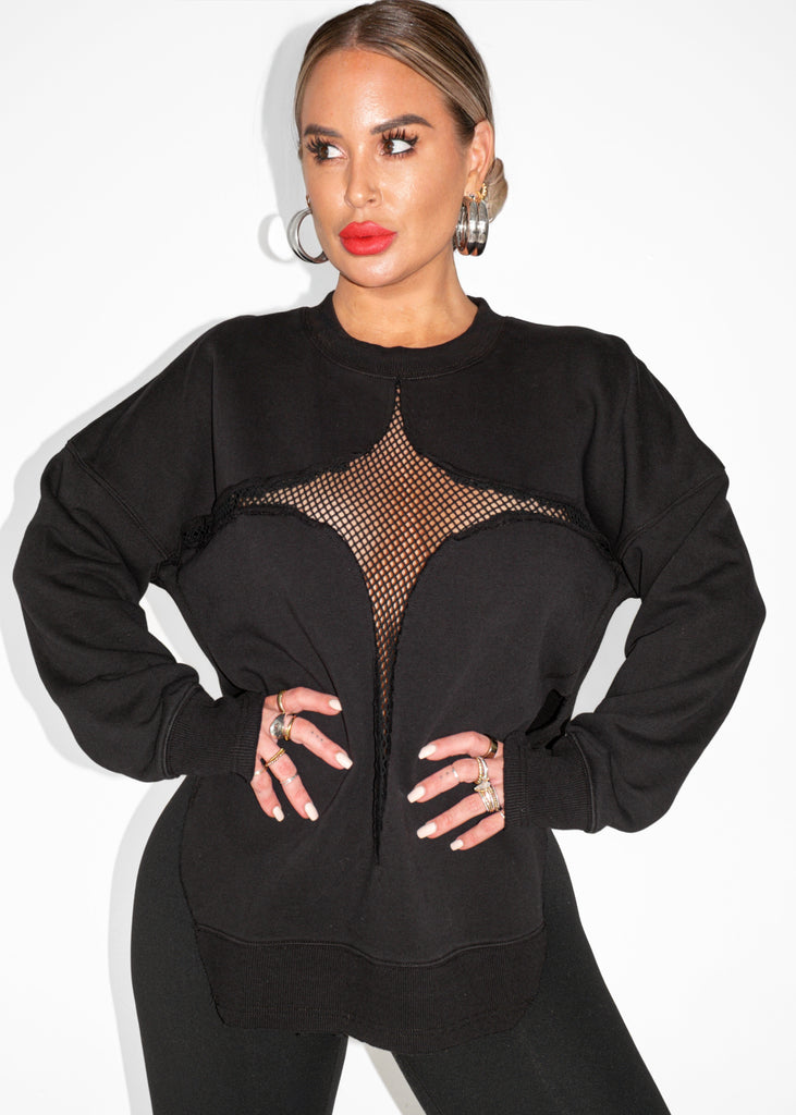 pebby forevee Sweatshirt MESH FEEL GOOD SIDE SLIT SWEATSHIRT