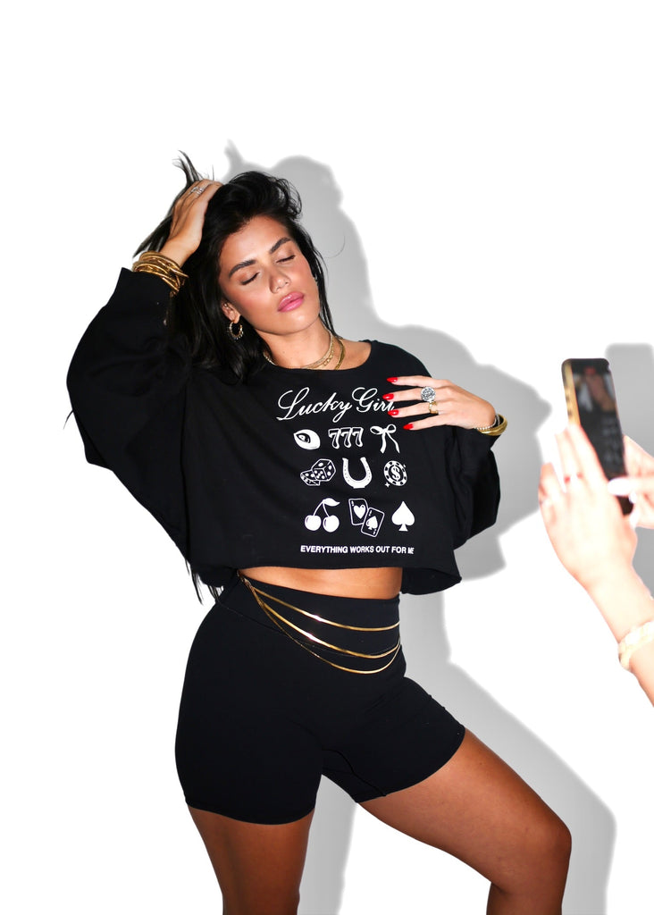 pebby forevee Sweatshirt *NOT GOING LIVE* CROPPED LUCKY GIRL GRAPHIC SWEATSHIRT