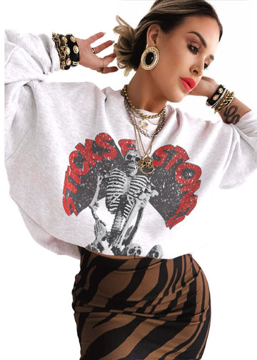 pebby forevee Sweatshirt STICKS & STONES OVERSIZED GRAPHIC SWEATSHIRT
