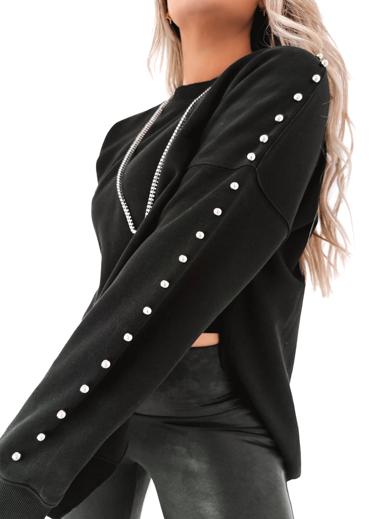 pebby forevee Sweatshirt STUDDED FEEL GOOD SIDE SLIT SWEATSHIRT