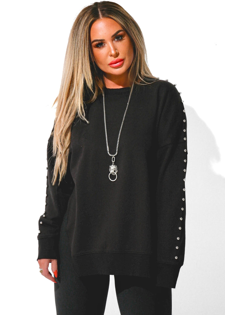 pebby forevee Sweatshirt STUDDED FEEL GOOD SIDE SLIT SWEATSHIRT