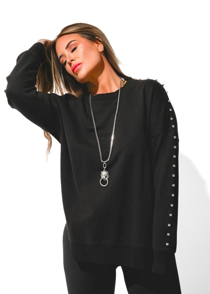 pebby forevee Sweatshirt STUDDED FEEL GOOD SIDE SLIT SWEATSHIRT