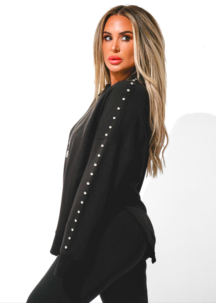 pebby forevee Sweatshirt STUDDED FEEL GOOD SIDE SLIT SWEATSHIRT