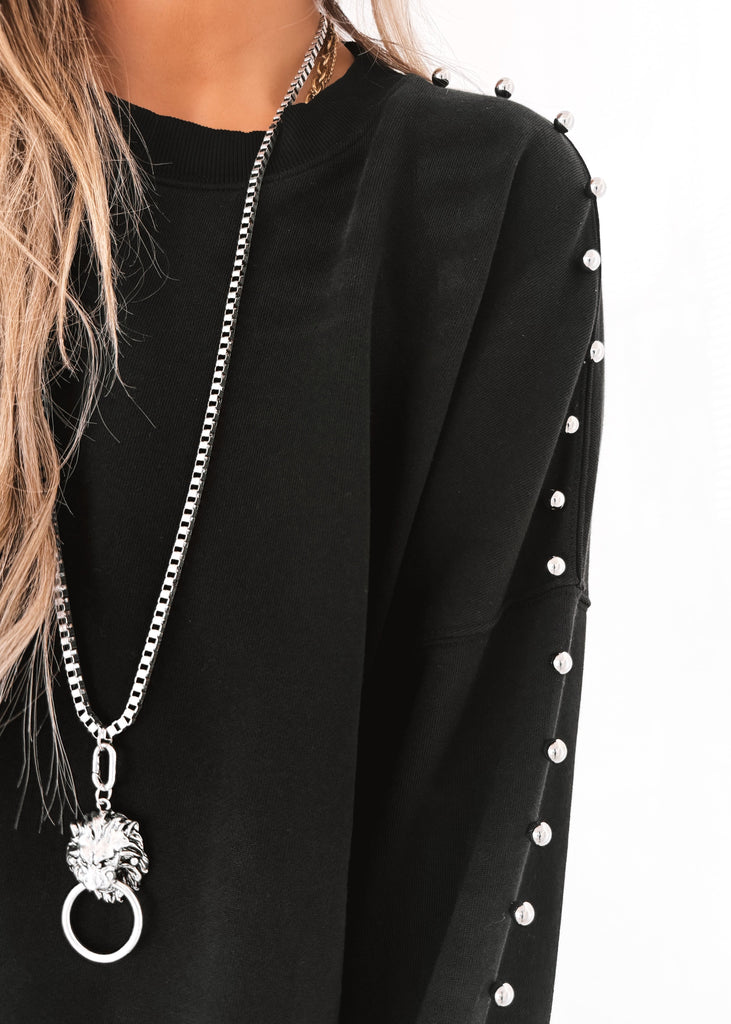 pebby forevee Sweatshirt STUDDED FEEL GOOD SIDE SLIT SWEATSHIRT