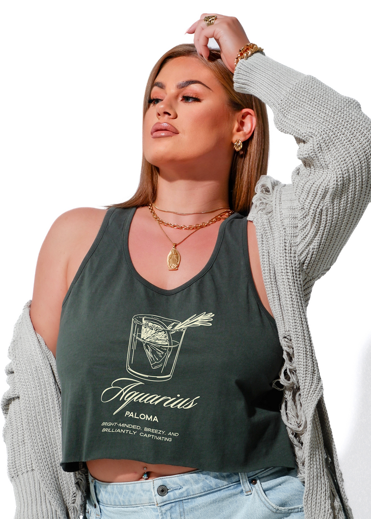 pebby forevee Tank Top CROPPED AQUARIUS COCKTAIL GRAPHIC BOYFRIEND TANK
