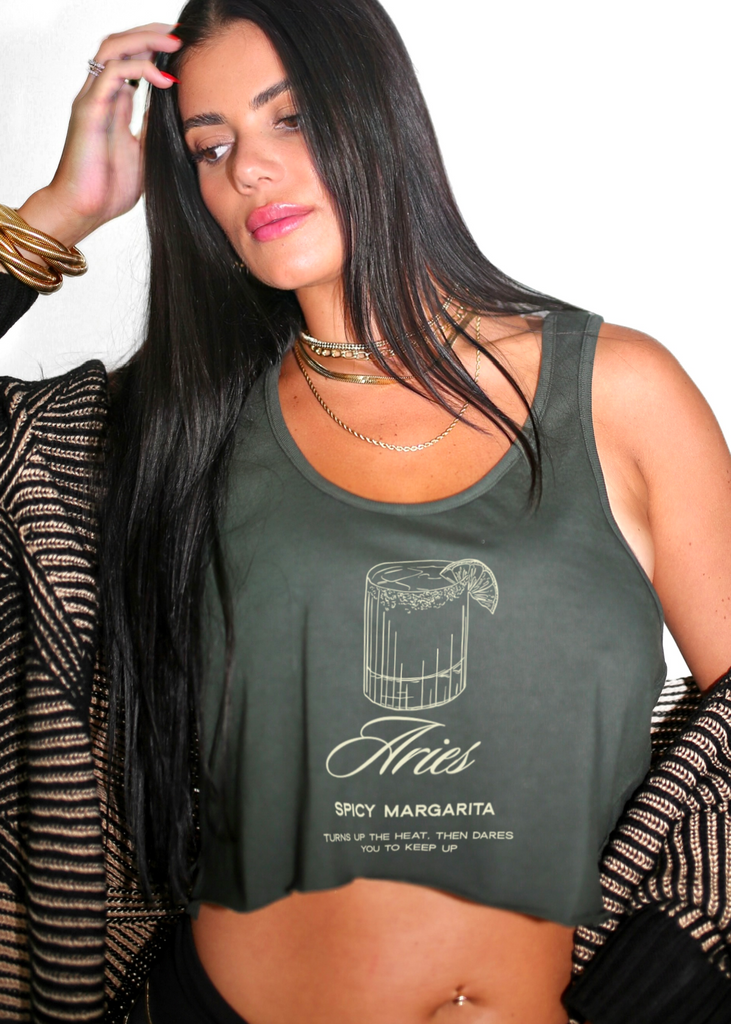 pebby forevee Tank Top CROPPED ARIES COCKTAIL GRAPHIC BOYFRIEND TANK