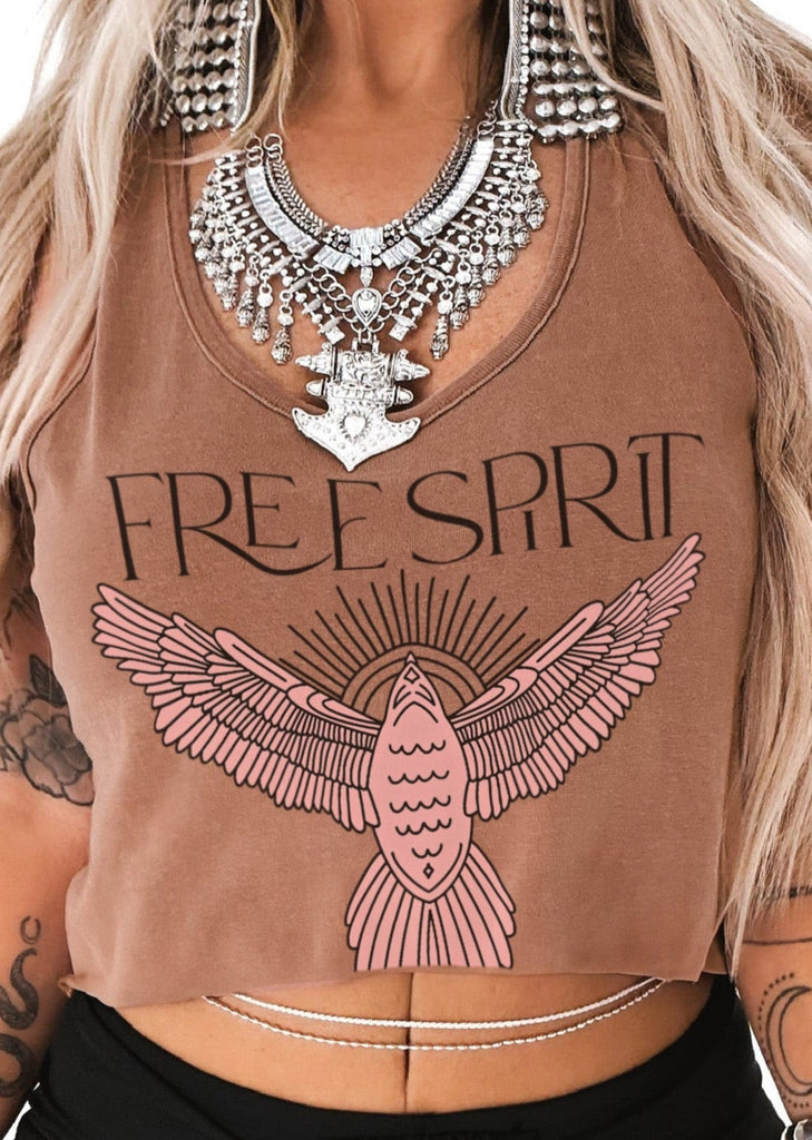 pebby forevee Tank Top CROPPED BOHEMIAN SPIRIT GRAPHIC BOYFRIEND TANK
