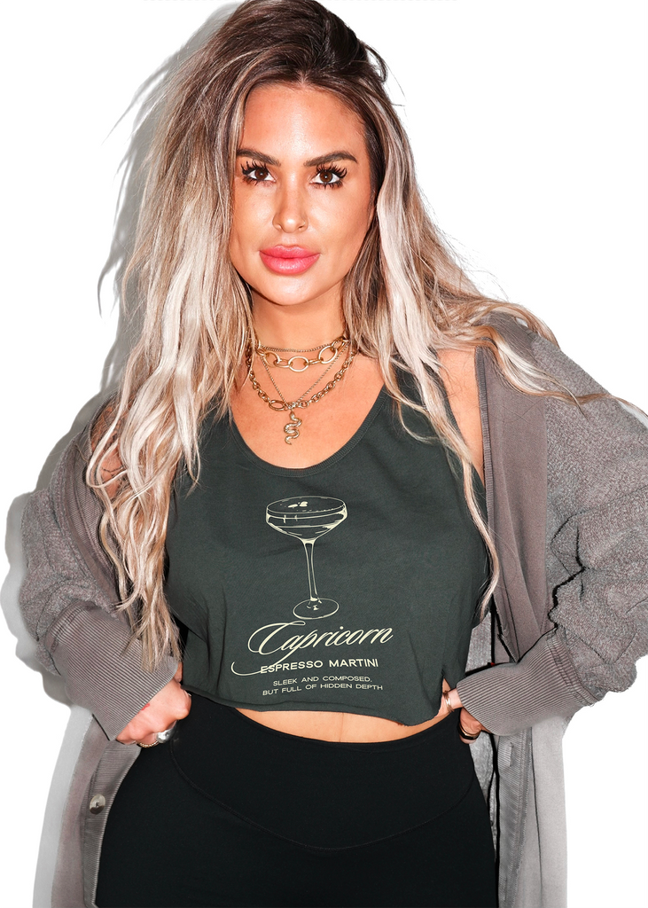 pebby forevee Tank Top CROPPED CAPRICORN COCKTAIL GRAPHIC BOYFRIEND TANK