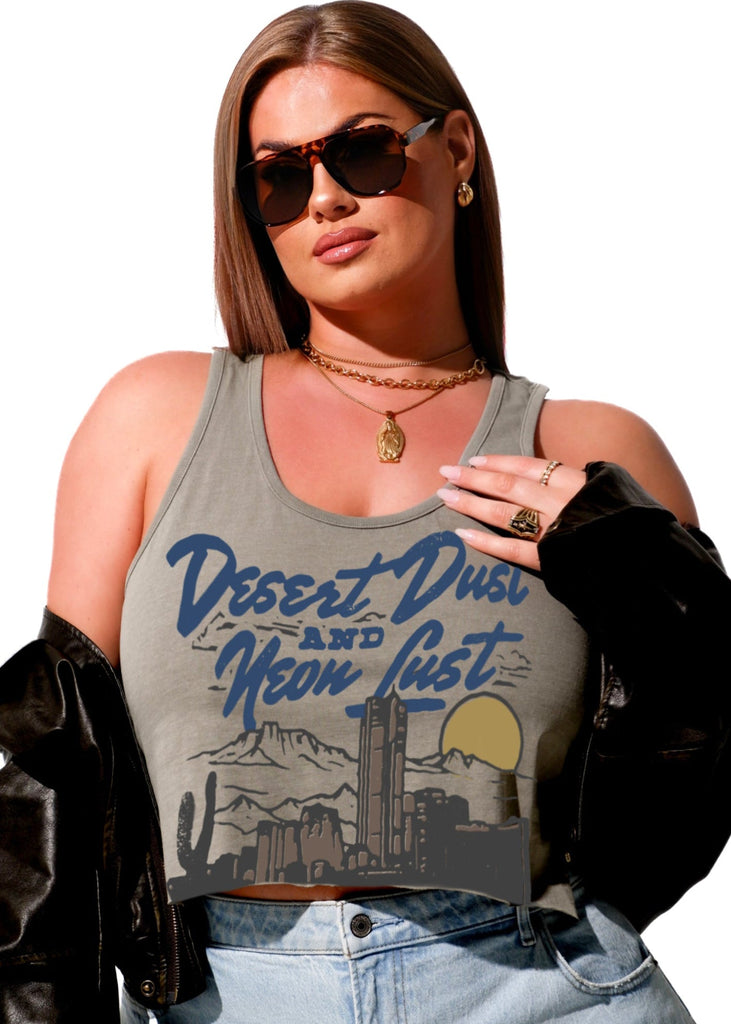 pebby forevee Tank Top CROPPED DESERT DUST & NEON LUST GRAPHIC BOYFRIEND TANK