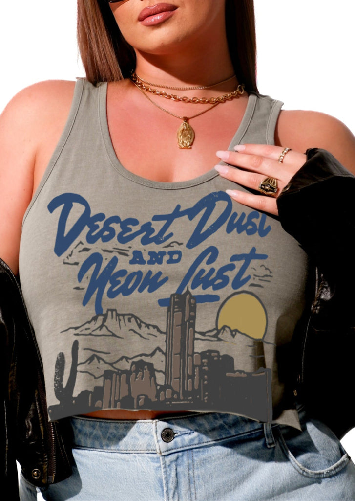 pebby forevee Tank Top CROPPED DESERT DUST & NEON LUST GRAPHIC BOYFRIEND TANK
