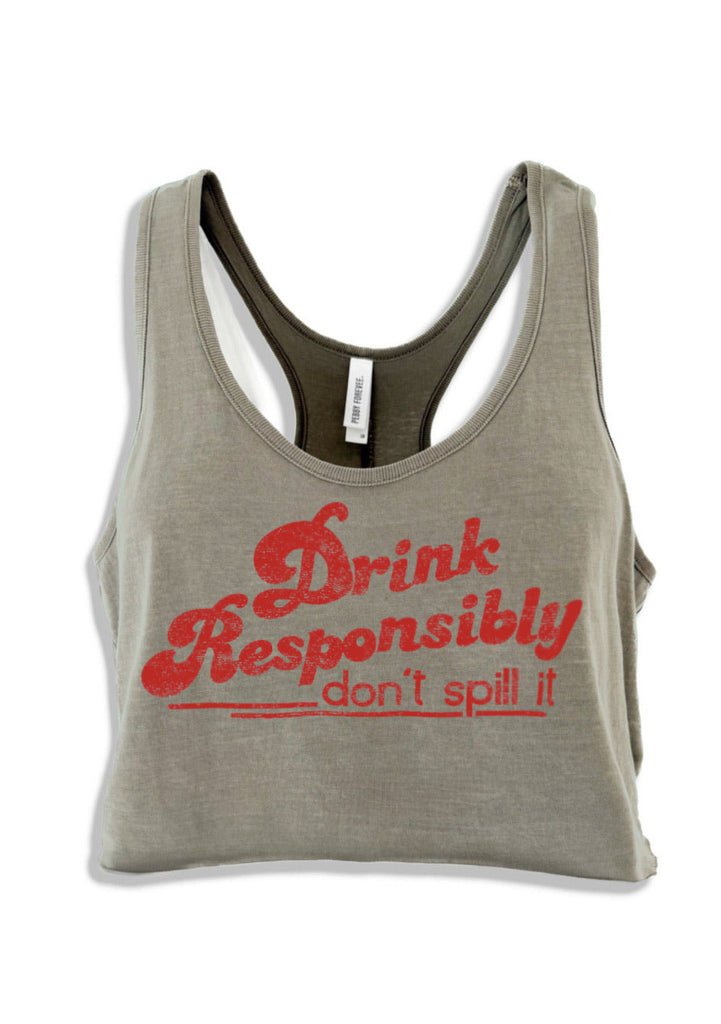 pebby forevee Tank Top CROPPED DRINK RESPONSIBLY GRAPHIC BOYFRIEND TANK
