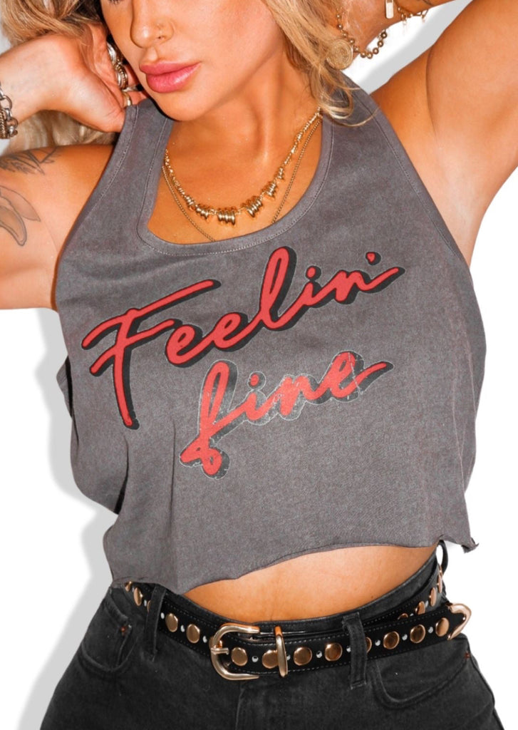 pebby forevee Tank Top CROPPED FEELIN' FINE GRAPHIC BOYFRIEND TANK