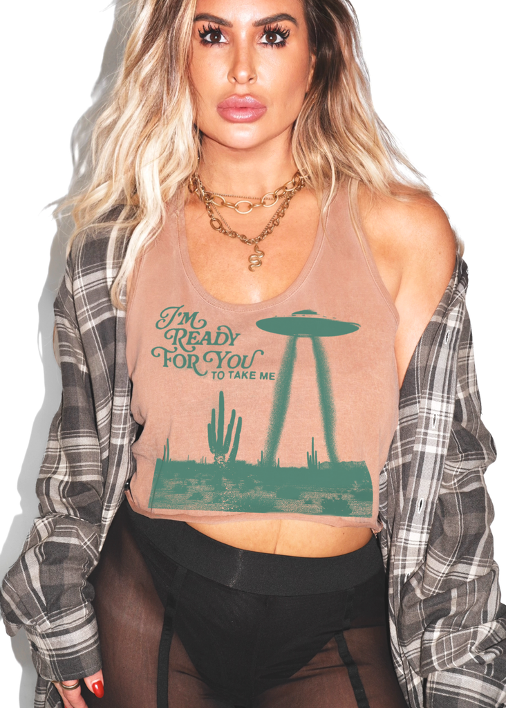 pebby forevee Tank Top CROPPED GALACTIC TRIP GRAPHIC BOYFRIEND TANK