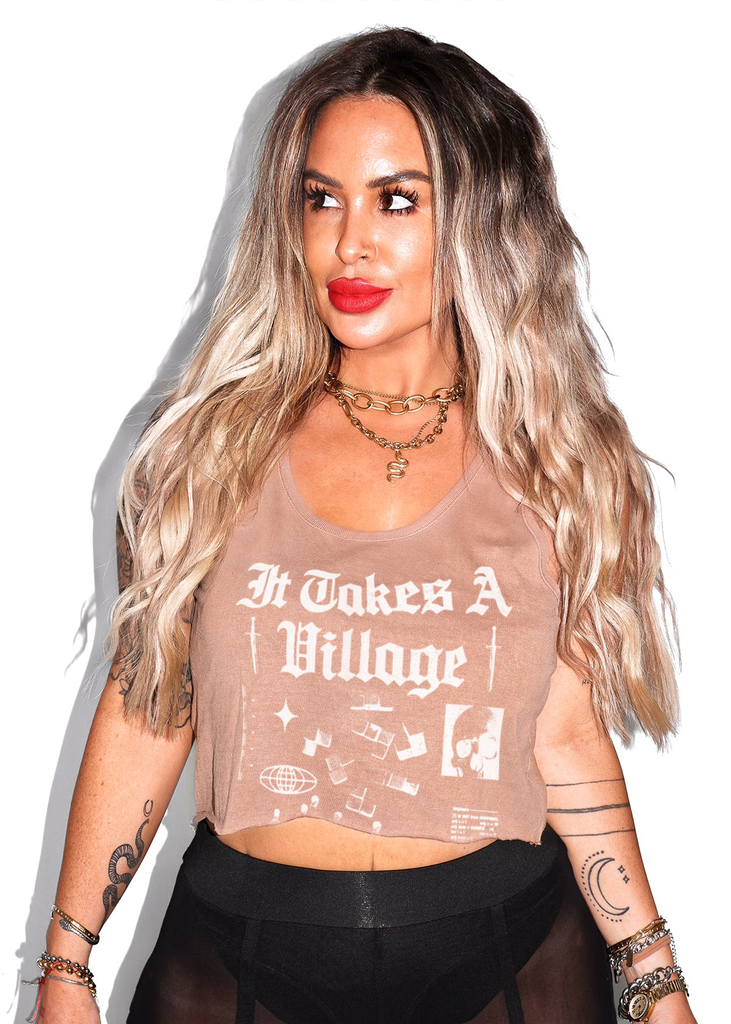 pebby forevee Tank Top CROPPED IT TAKES A VILLAGE GRAPHIC BOYFRIEND TANK