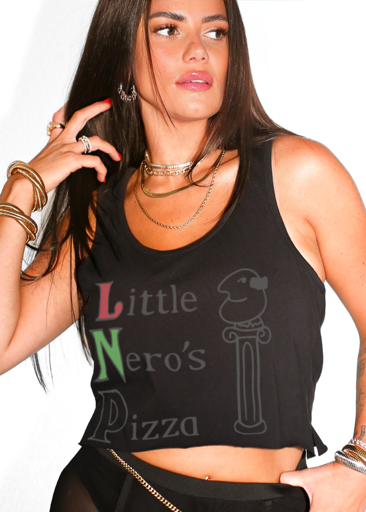pebby forevee Tank Top CROPPED LITTLE NERO'S PIZZA GRAPHIC BOYFRIEND TANK