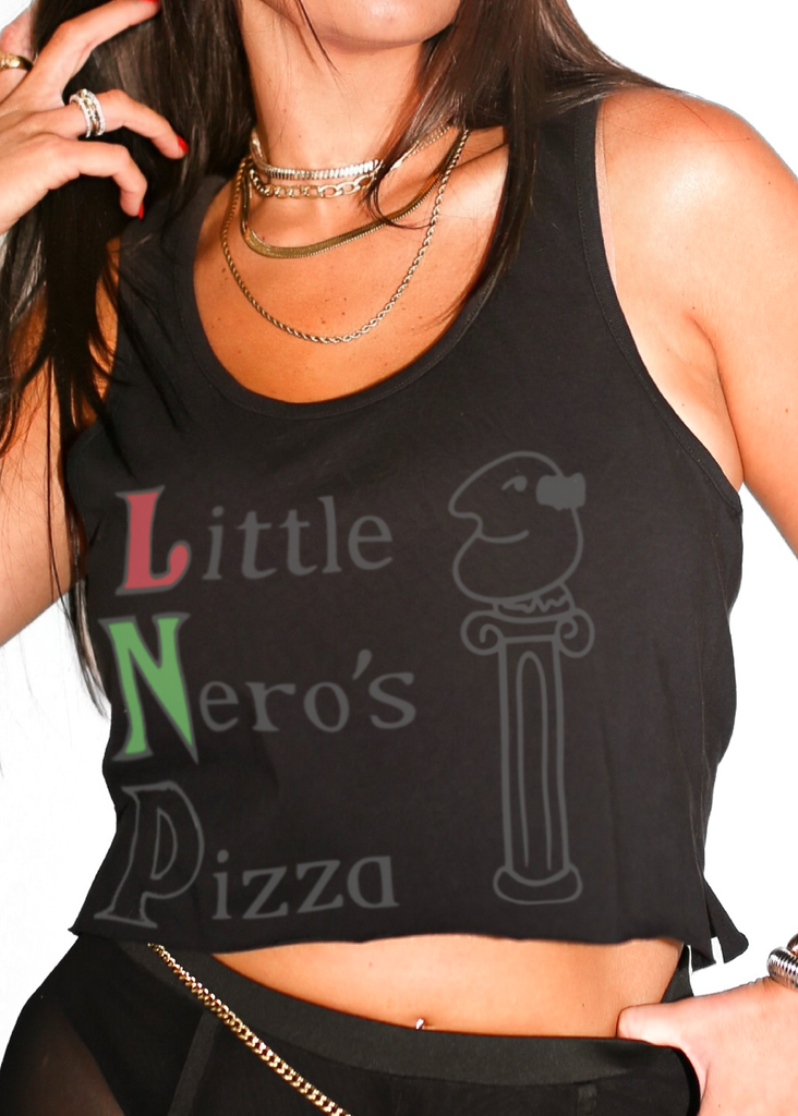pebby forevee Tank Top CROPPED LITTLE NERO'S PIZZA GRAPHIC BOYFRIEND TANK