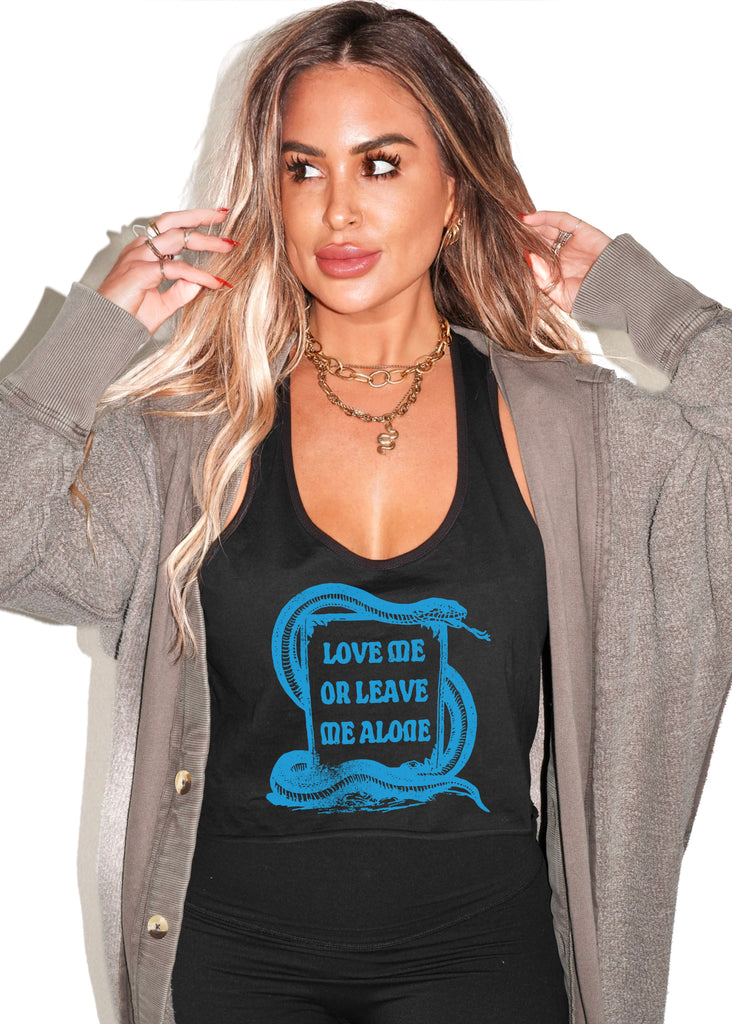 pebby forevee Tank Top CROPPED LOVE ME OR LEAVE ME ALONE GRAPHIC BOYFRIEND TANK