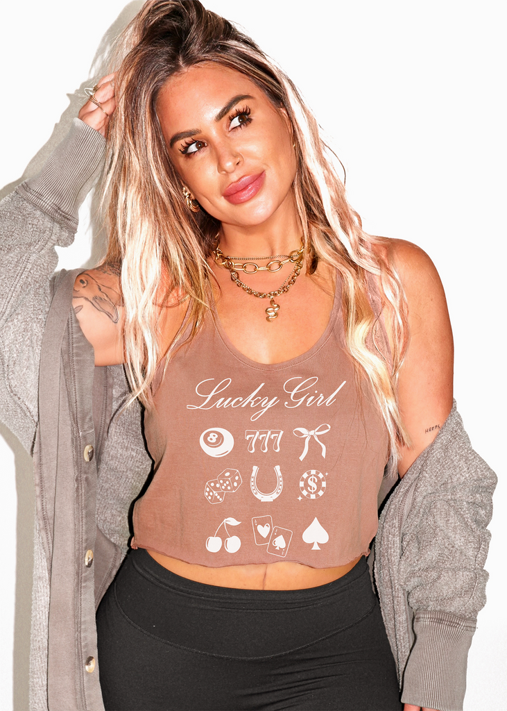 pebby forevee Tank Top CROPPED LUCKY GIRL GRAPHIC BOYFRIEND TANK