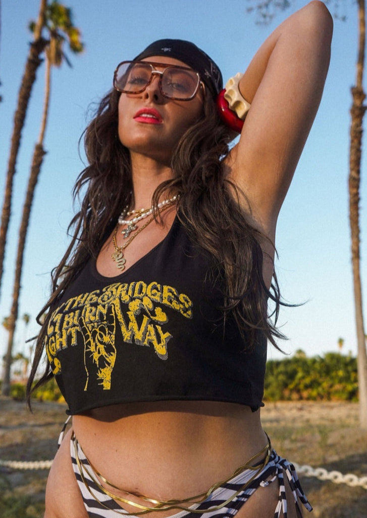 pebby forevee Tank Top CROPPED MAY THE BRIDGES I BURN LIGHT THE WAY GRAPHIC BOYFRIEND TANK