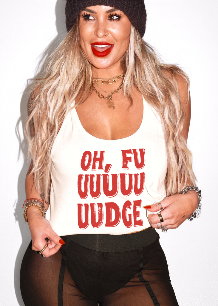 pebby forevee Tank Top CROPPED OH FUDGE GRAPHIC BOYFRIEND TANK