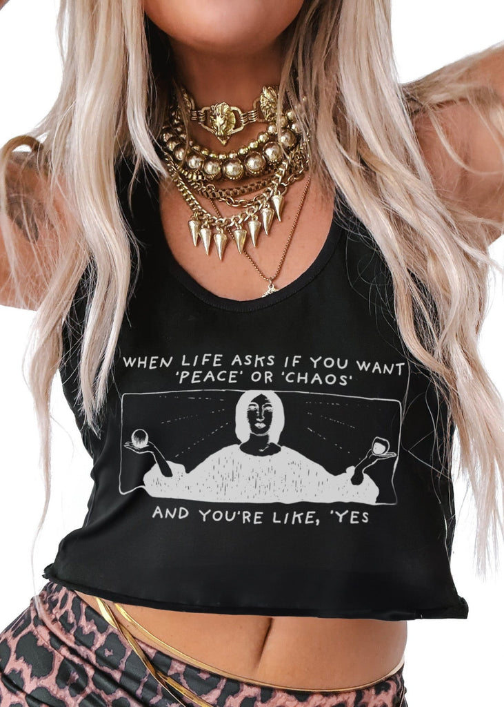 pebby forevee Tank Top CROPPED PEACE OR CHAOS GRAPHIC BOYFRIEND TANK