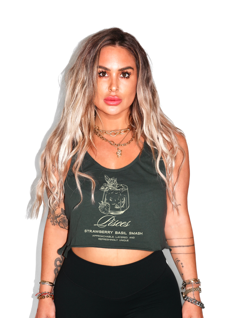 pebby forevee Tank Top CROPPED PISCES COCKTAIL GRAPHIC BOYFRIEND TANK