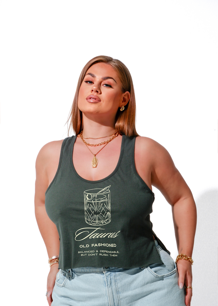 pebby forevee Tank Top CROPPED TAURUS COCKTAIL GRAPHIC BOYFRIEND TANK