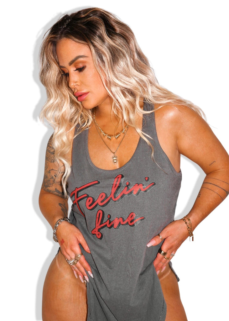 pebby forevee Tank Top FEELIN' FINE BOYFRIEND SIDE SLIT TANK