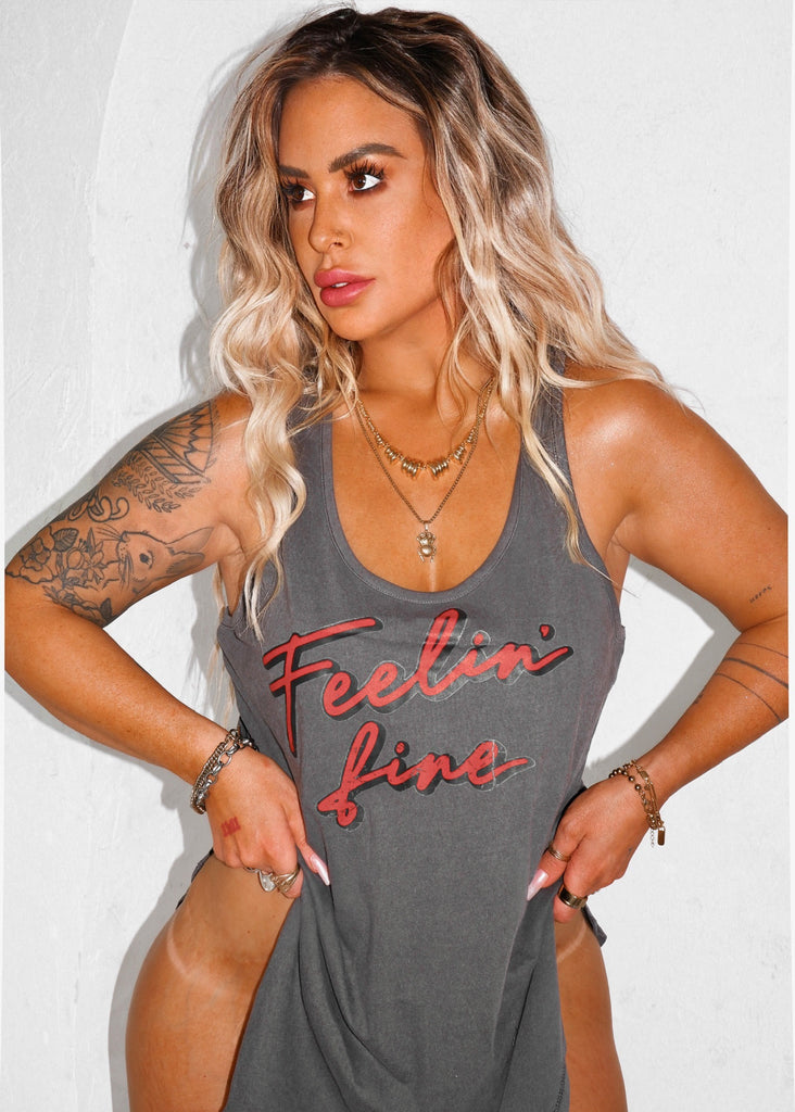 pebby forevee Tank Top FEELIN' FINE BOYFRIEND SIDE SLIT TANK