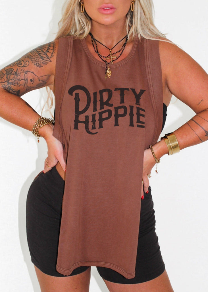 pebby forevee Tank Top FINAL SALE: DIRTY HIPPIE HIGH HOPES OVERSIZED SIDE SLIT TANK
