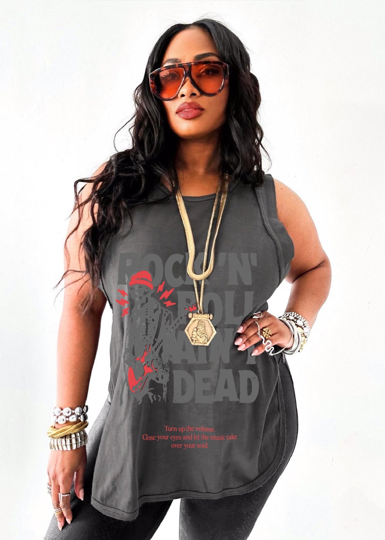 pebby forevee Tank Top FINAL SALE: ROCK N' ROLL AIN'T DEAD HIGH HOPES OVERSIZED SIDE SLIT TANK