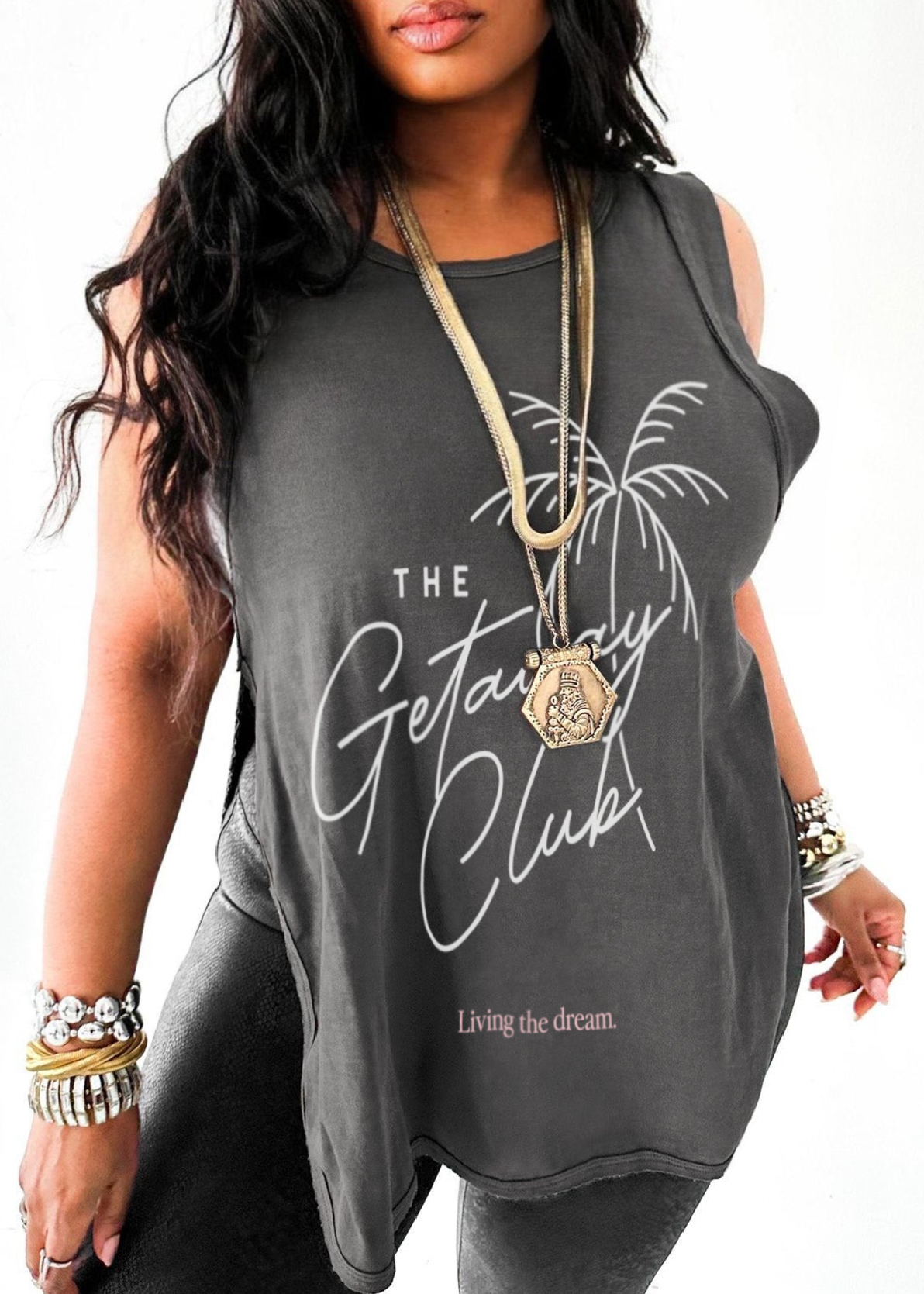 pebby forevee Tank Top FINAL SALE: THE GETAWAY CLUB HIGH HOPES OVERSIZED SIDE SLIT TANK
