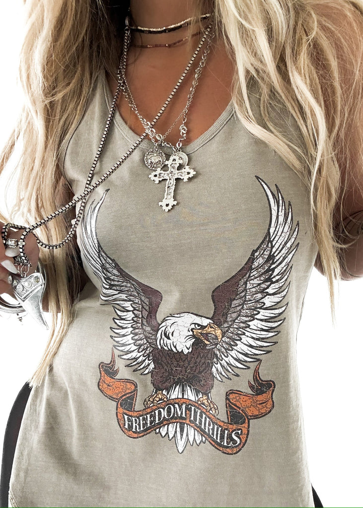 pebby forevee Tank Top FREEDOM THRILLS BOYFRIEND SIDE SLIT TANK