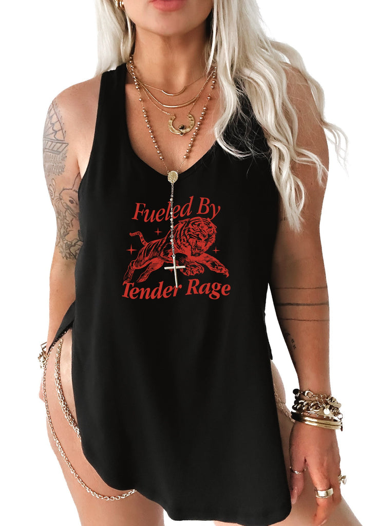 pebby forevee Tank Top FUELED BY TENDER RAGE BOYFRIEND SIDE SLIT TANK