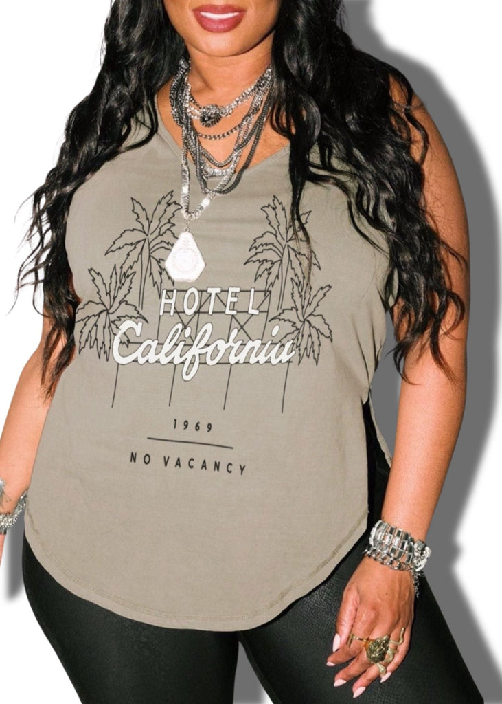 pebby forevee Tank Top HOTEL CALIFORNIA BOYFRIEND SIDE SLIT TANK
