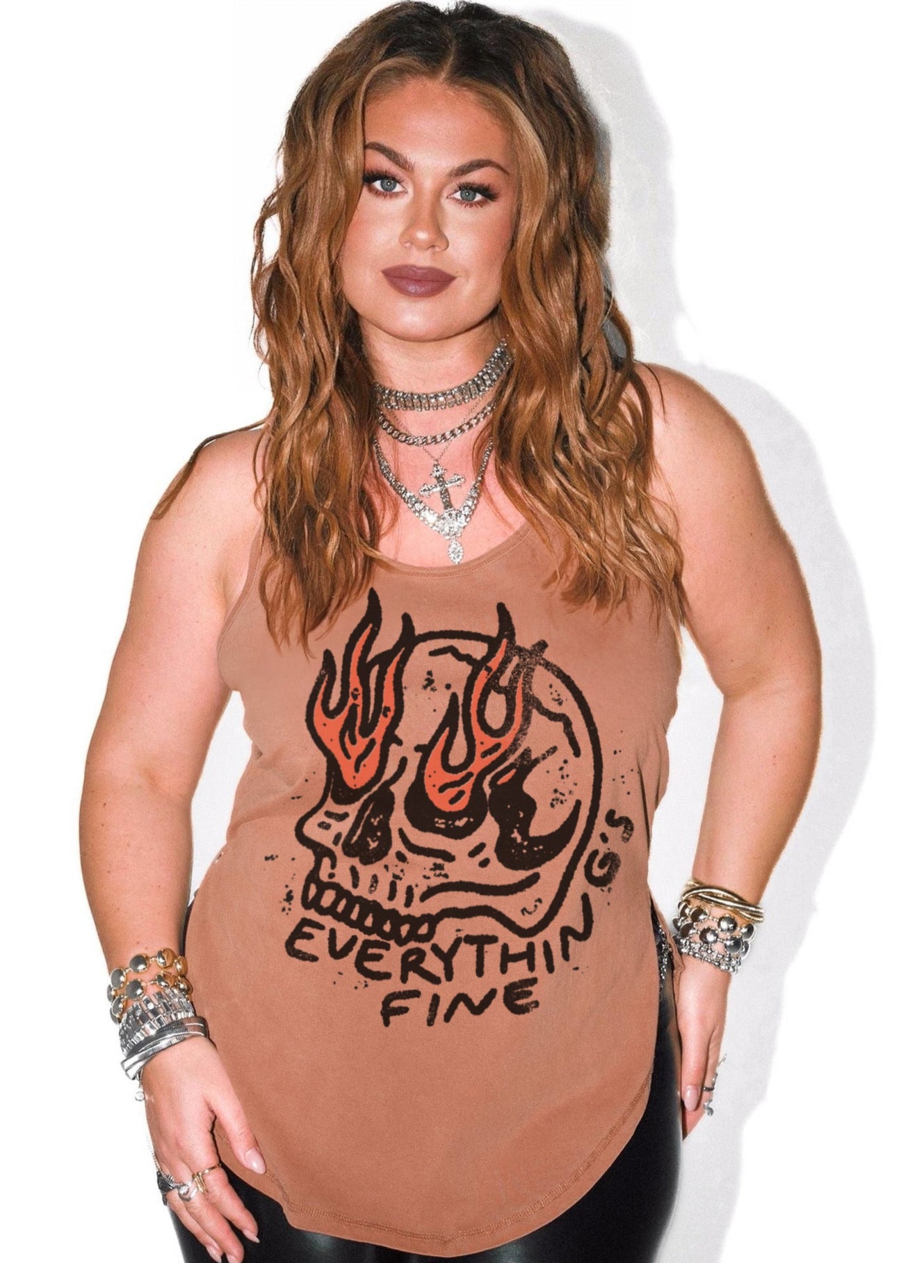 pebby forevee Tank Top I'M SURE EVERYTHING'S FINE BOYFRIEND SIDE SLIT TANK