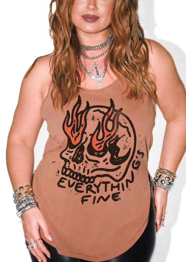 pebby forevee Tank Top I'M SURE EVERYTHING'S FINE BOYFRIEND SIDE SLIT TANK