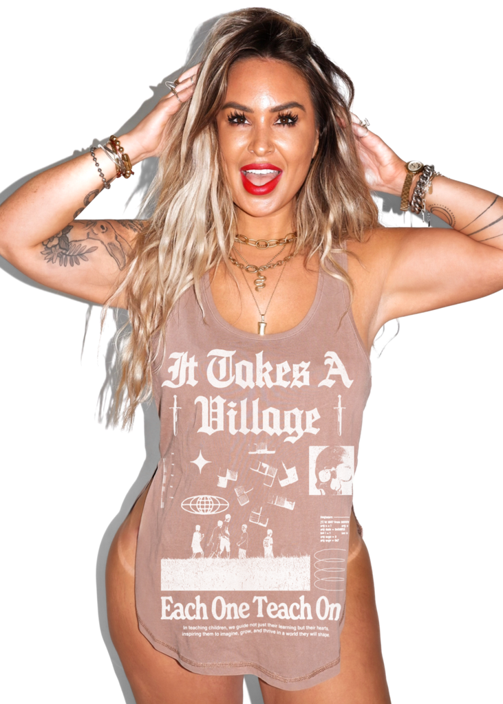 pebby forevee Tank Top IT TAKES A VILLAGE BOYFRIEND SIDE SLIT TANK