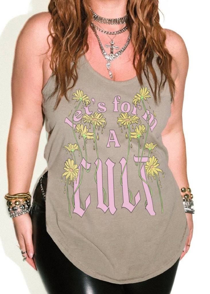 pebby forevee Tank Top LET'S FORM A CULT BOYFRIEND SIDE SLIT TANK