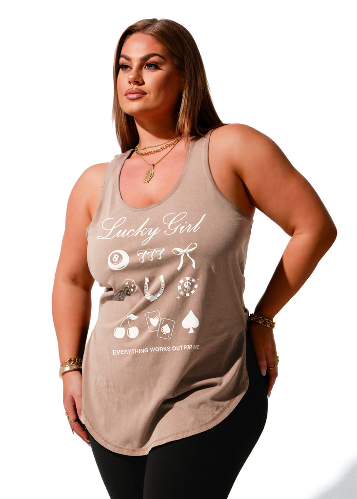 pebby forevee Tank Top LUCKY GIRL BOYFRIEND SIDE SLIT TANK