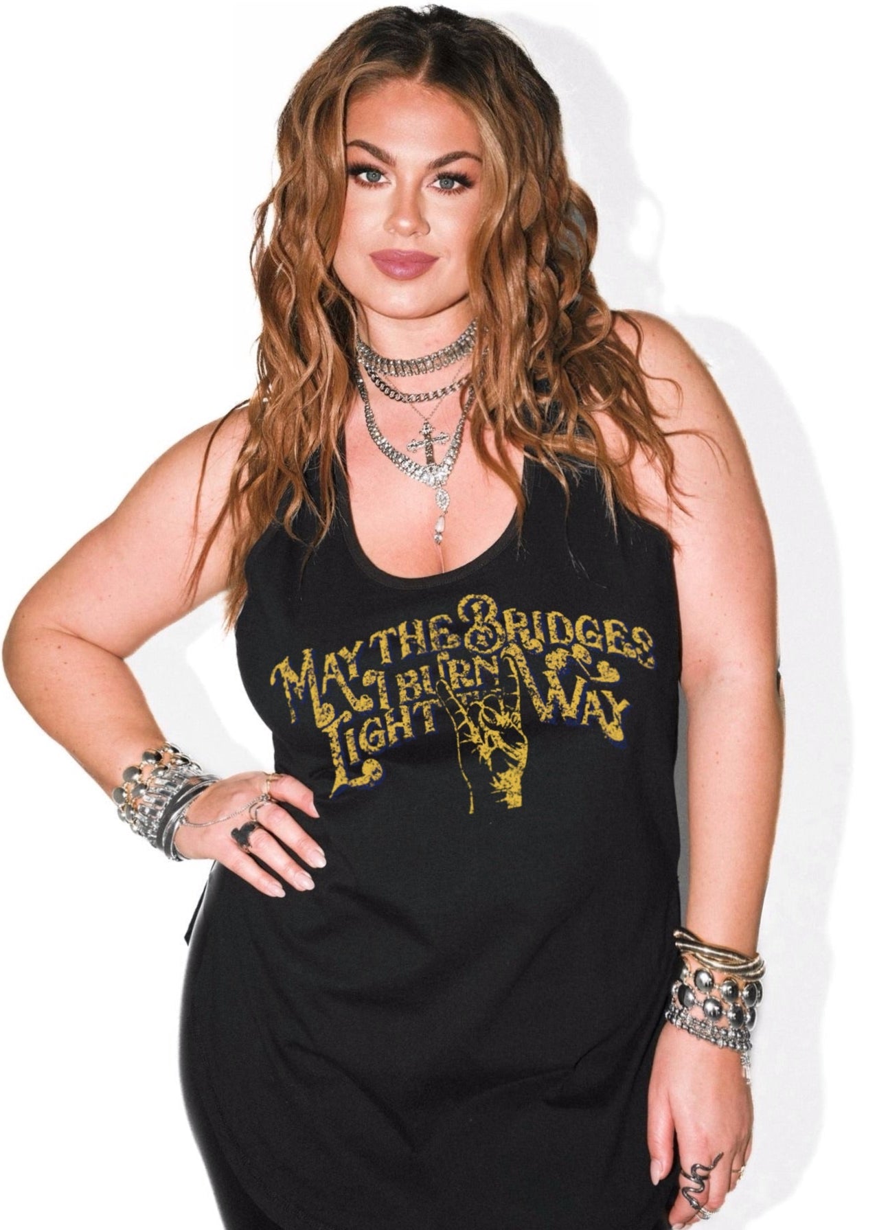 pebby forevee Tank Top MAY THE BRIDGES I BURN LIGHT THE WAY BOYFRIEND SIDE SLIT TANK