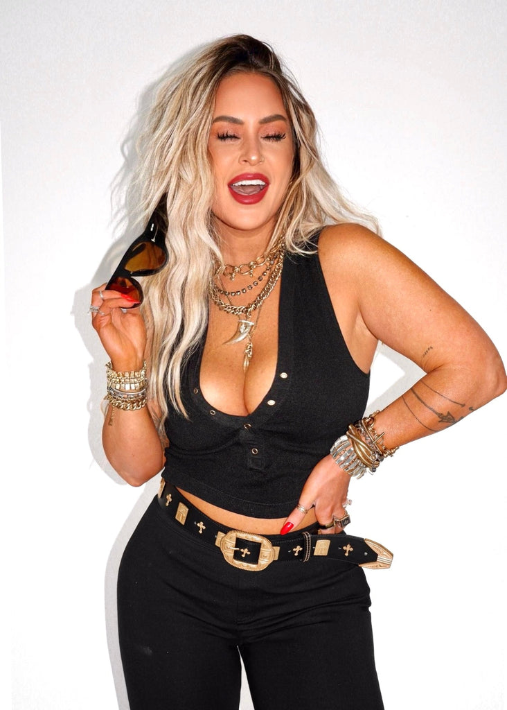 pebby forevee Tank Top OPEN BACK HENLEY TANK