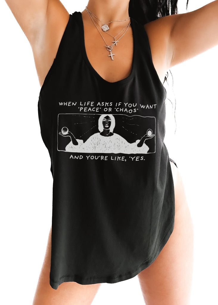 pebby forevee Tank Top PEACE OR CHAOS BOYFRIEND SIDE SLIT TANK