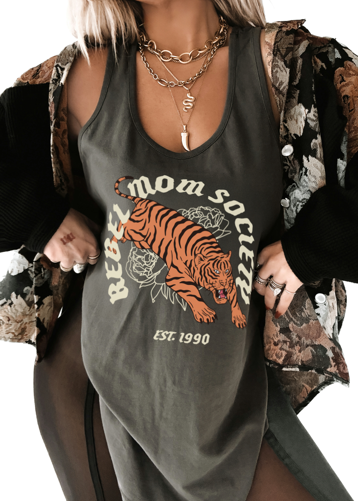 pebby forevee Tank Top REBEL MOM SOCIETY BOYFRIEND SIDE SLIT TANK