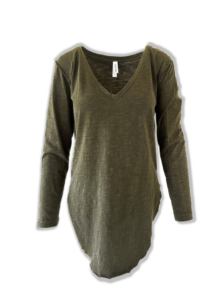 pebby forevee V-Neck Long Sleeve Top LONG SLEEVE V-NECK MINERAL WASHED SIDE SLIT TOP