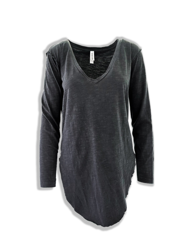 pebby forevee V-Neck Long Sleeve Top LONG SLEEVE V-NECK MINERAL WASHED SIDE SLIT TOP