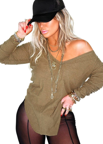 pebby forevee V-Neck Long Sleeve Top LONG SLEEVE V-NECK SIDE SLIT TOP