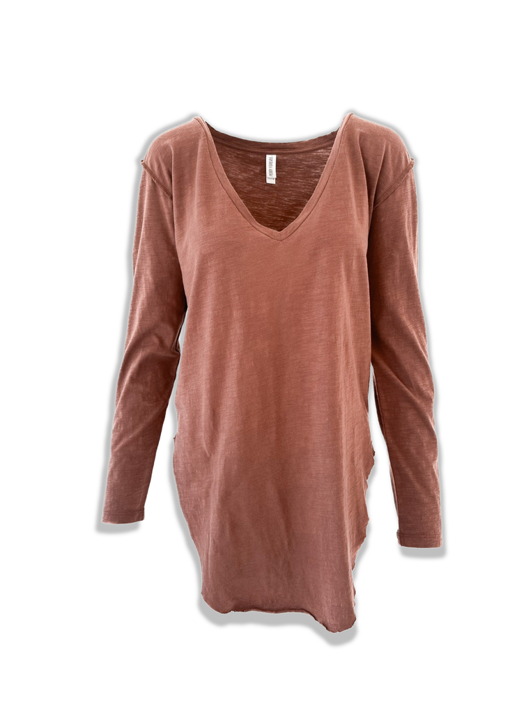 pebby forevee V-Neck Long Sleeve Top LONG SLEEVE V-NECK SIDE SLIT TOP