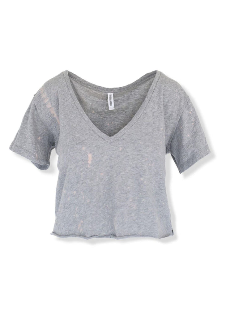 pebby forevee V-Neck Short Sleeve Top CROPPED PREMIUM PLUNGE V-NECK BLEACHED OUT SIDE SLIT TOP